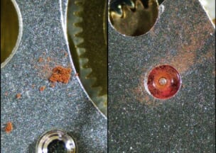 シャネル  J12 アンタイトル 38MM BKセラミック ●左：画像2 錆の拡大画像  ●右：自動巻きブロックの裏側