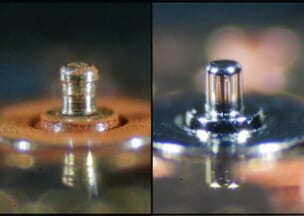 シャネル  J12 アンタイトル 38MM BKセラミック ●左：摩耗してしまった切替車  ●右：新品交換した切替車